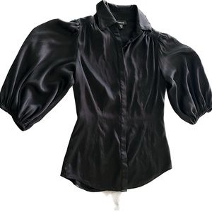 Bebe silk blouse hidden bottoms puff sleeves
